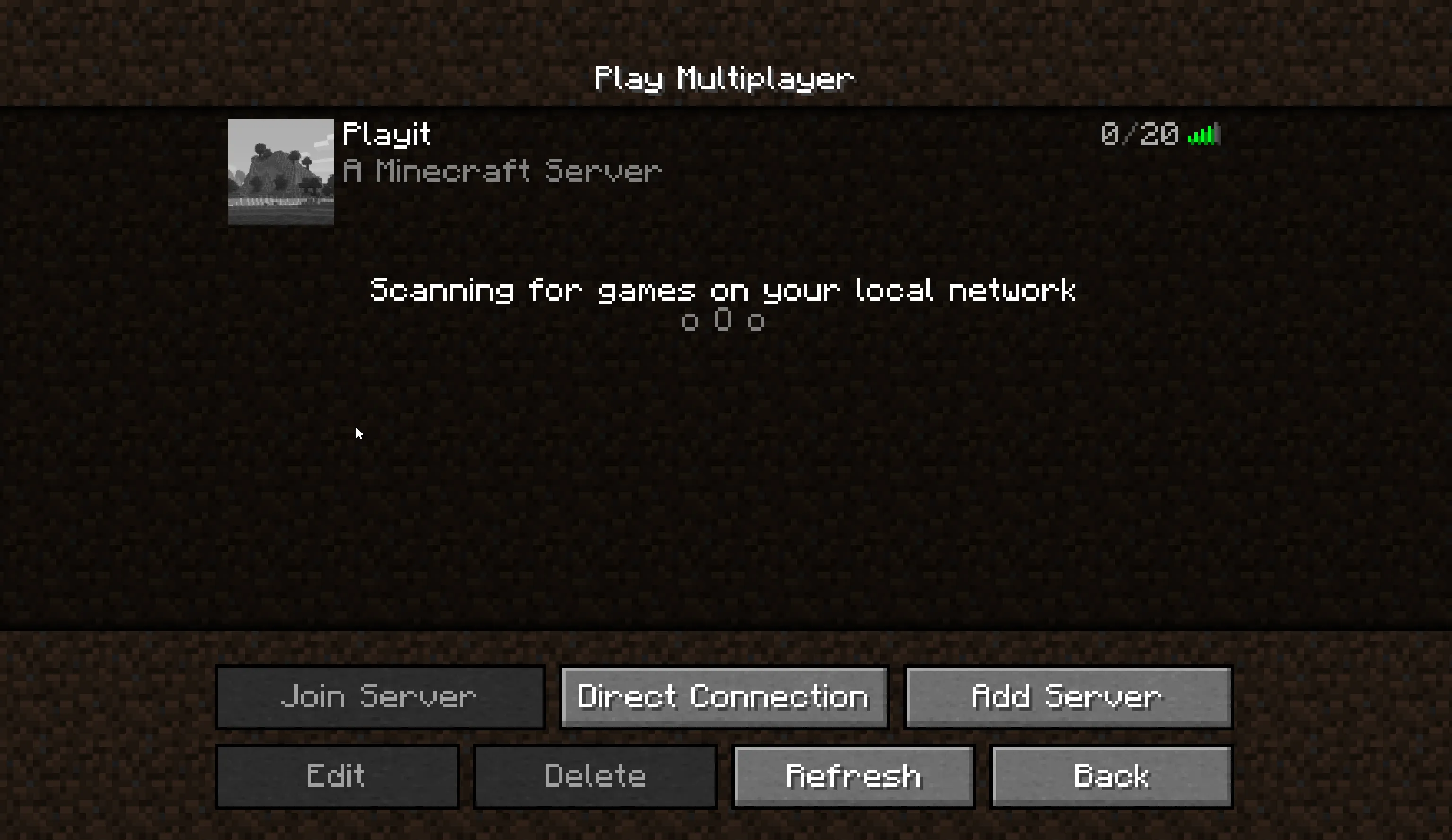 Minecraft menu showing you can connect Minecraft menu