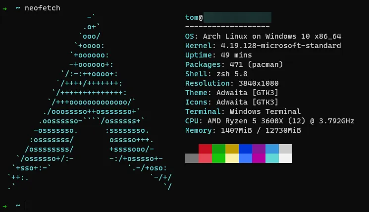 Neofetch showing that I run Arch